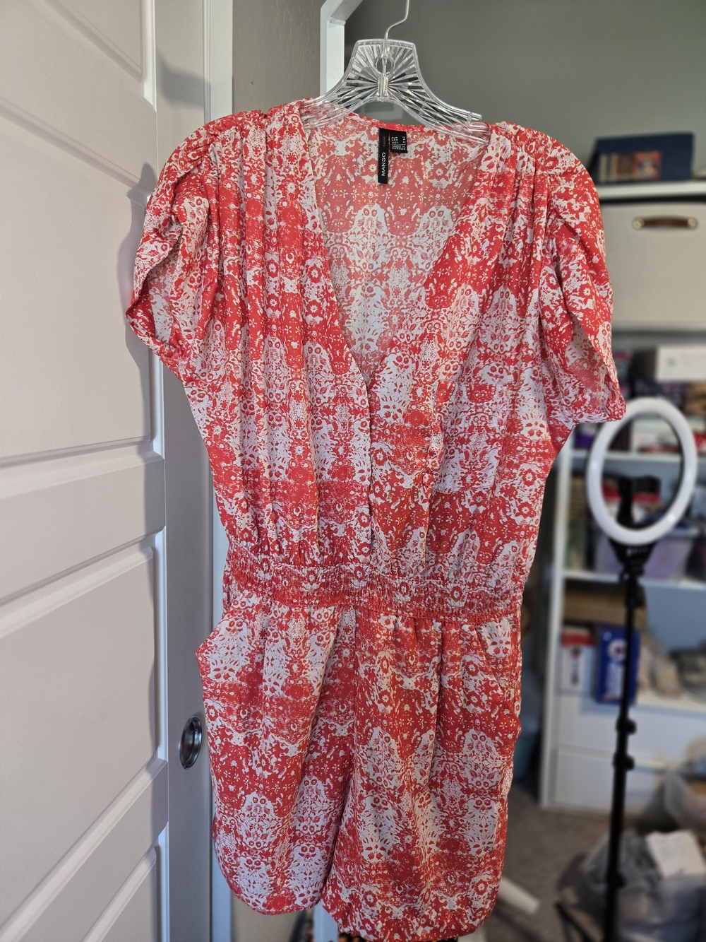 Mango Coral and White Floral Top